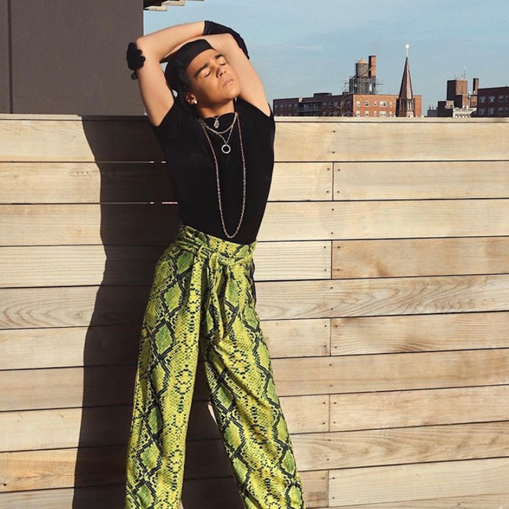 Green snake skin over sized pants